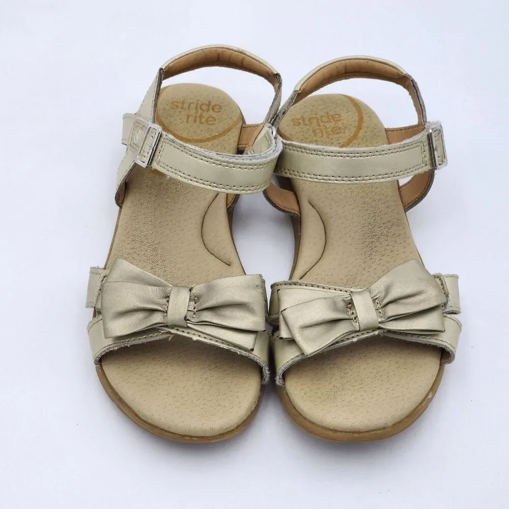 Stride Rite Kids Cesia Bow Strappy Sandals Comfort Shoes Gold Big Kid's Size 3